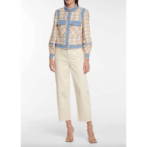 Veronica Beard Women's Nilaja Jacket Multicolor Size 4 Plaid Tweed Denim Trim - Picture 15 of 15